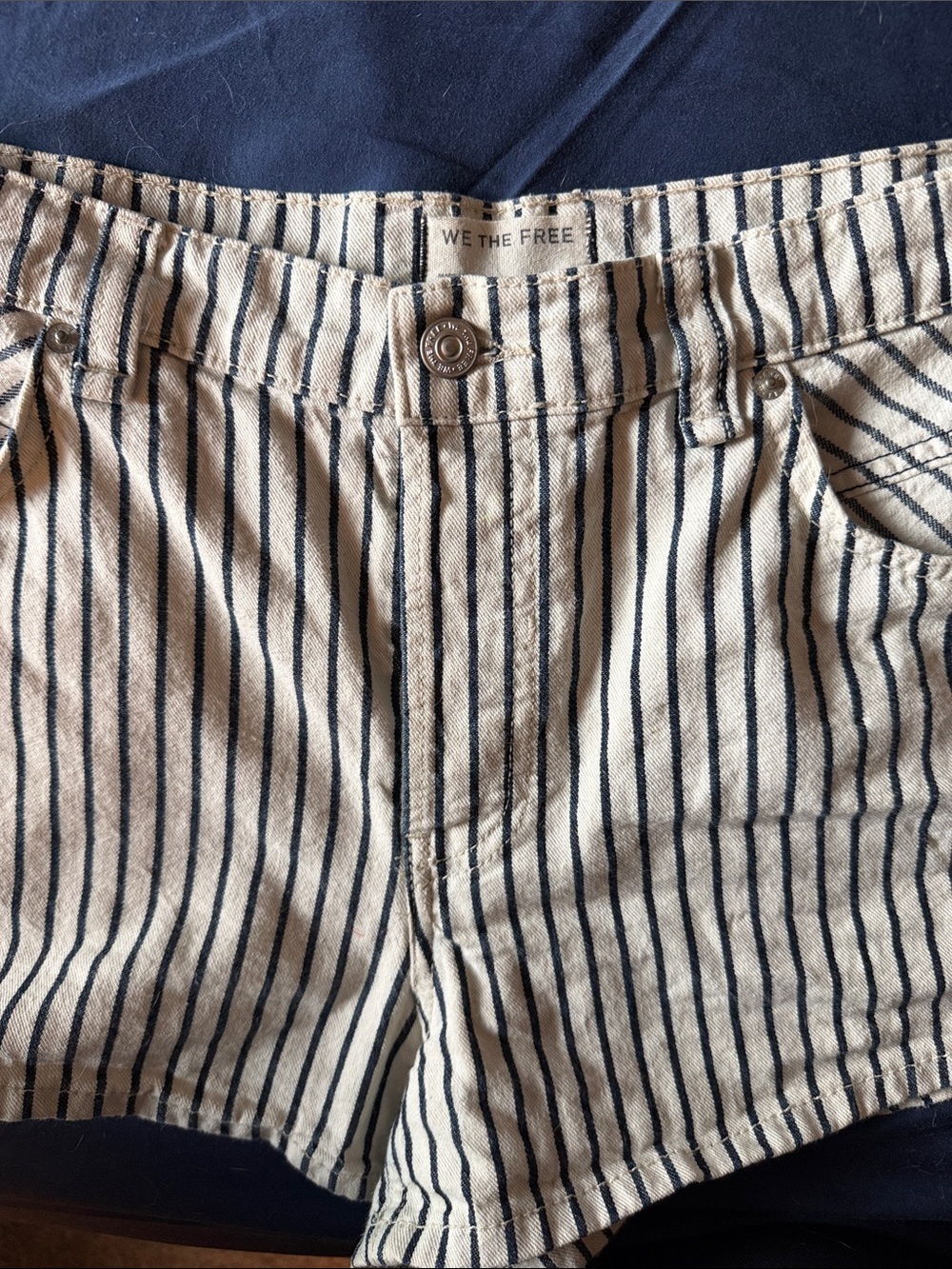 We The Free Cream and Navy Striped Jean Shorts sz 30